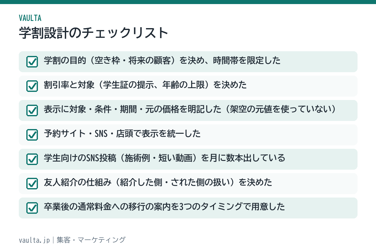 美容室の学割設計チェックリスト