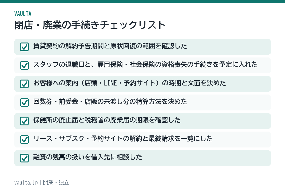 美容室の閉店・廃業の手続きチェックリスト