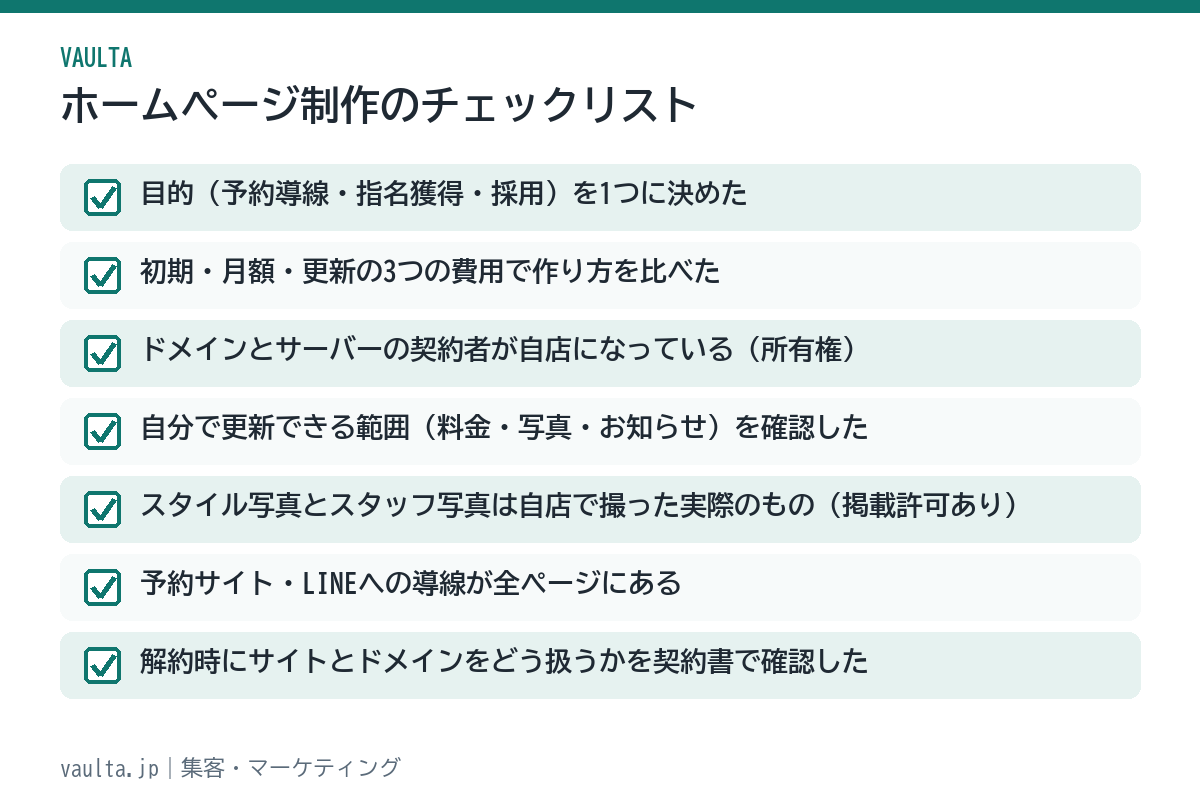 美容室のホームページ制作チェックリスト
