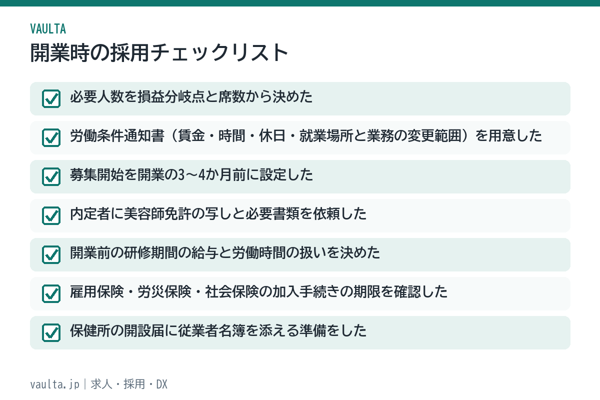 美容室の開業時の採用チェックリスト