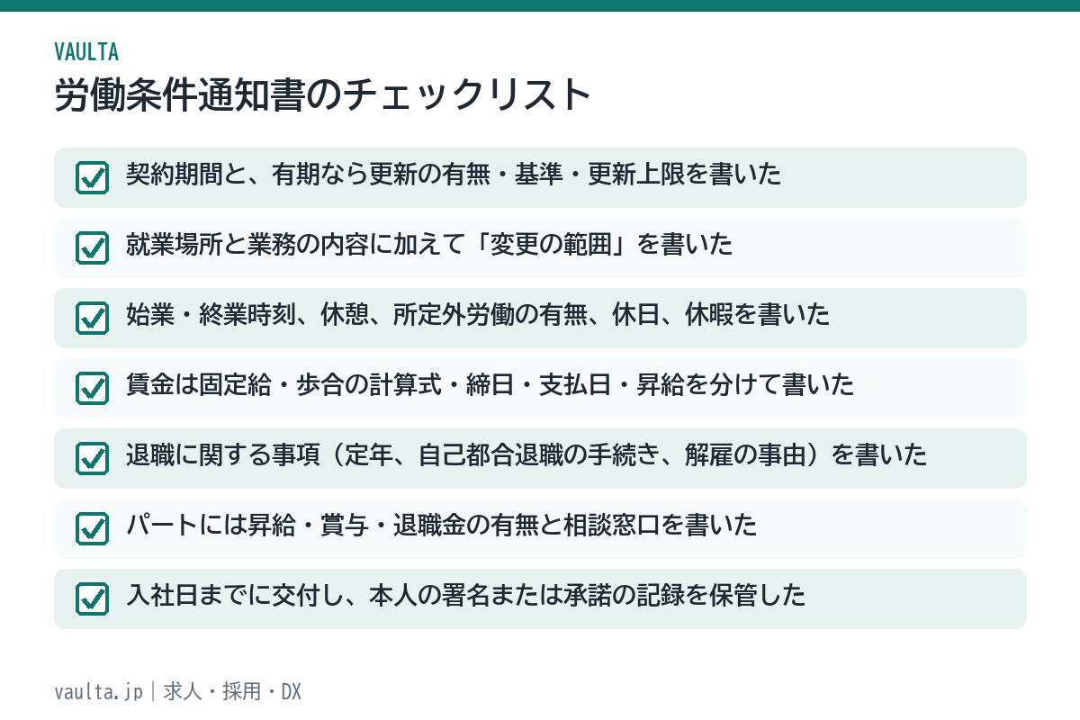 美容室の労働条件通知書のチェックリスト