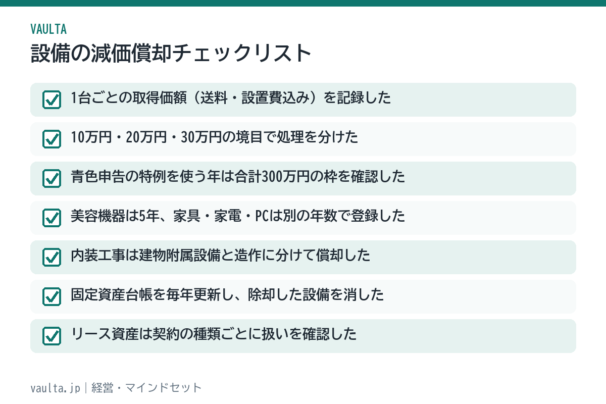 美容室の設備の減価償却チェックリスト