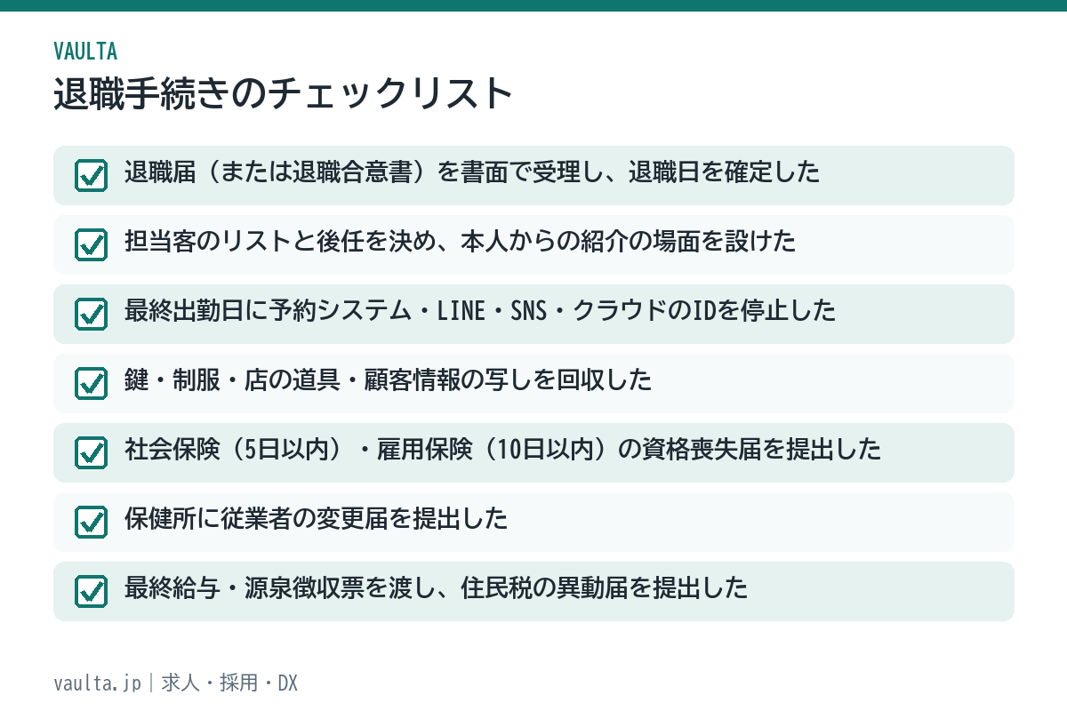 美容室の退職手続きチェックリスト