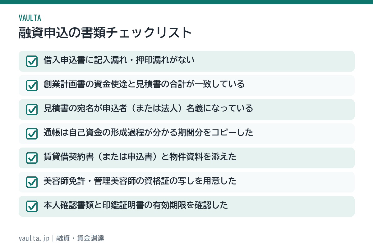 美容室の融資申込の書類チェックリスト